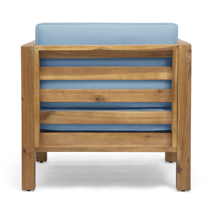English Elm Christopher Knight Home® - OANA Outdoor Club Chair with Acacia Wood Frame, Removable Cushions, Slatted Design for Quick Drying Pecan+Blue 65546.00BLU