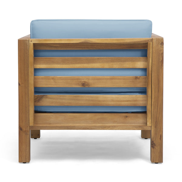 English Elm Christopher Knight Home® - OANA Outdoor Club Chair with Acacia Wood Frame, Removable Cushions, Slatted Design for Quick Drying Pecan+Blue 65546.00BLU