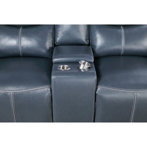 English Elm Stanwicke Blue Motion Reclining Loveseat With Console - Stylish Comfort, Cupholders & Storage Space B062P354056-GIGA