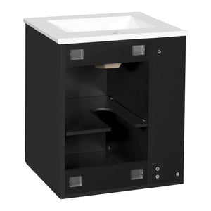 English Elm 20" Modern Bathroom Vanity with Sink Wall-Mounted Combo, Black Ceramic Basin, Soft-Close Door Storage Elegance N710P332058B