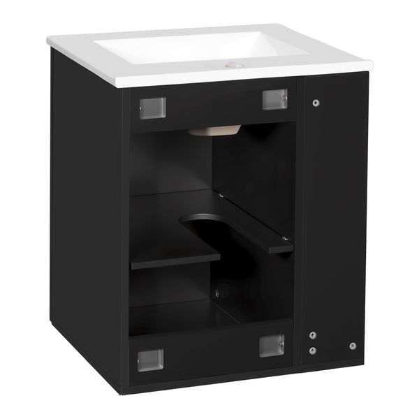 English Elm 20" Modern Bathroom Vanity with Sink Wall-Mounted Combo, Black Ceramic Basin, Soft-Close Door Storage Elegance N710P332058B