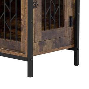 English Elm 2 IN 1 Rustic Dog Crate Side Cabinet Organizer with USB Outlets, Hooks & Sliding Kennel for Dogs N843P256449O