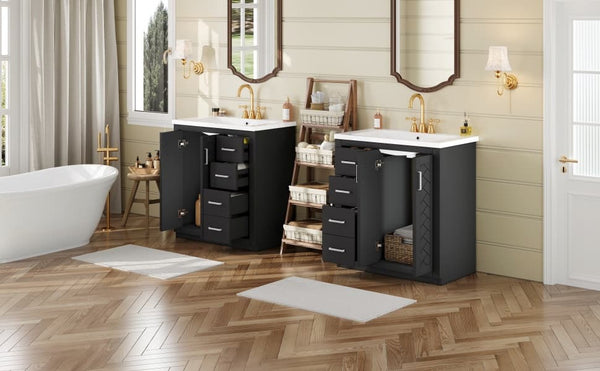 English Elm 60'' Bathroom Vanity Set With Elegant Ceramic Sink, Solid Wood Frame, Ample Storage & Soft-Close Doors N710SS00002B