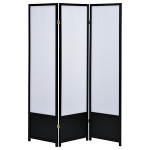 English Elm Halifax Sustainable Black 3-Panel Folding Room Screen with Translucent Inserts for Light & Privacy B062P333435