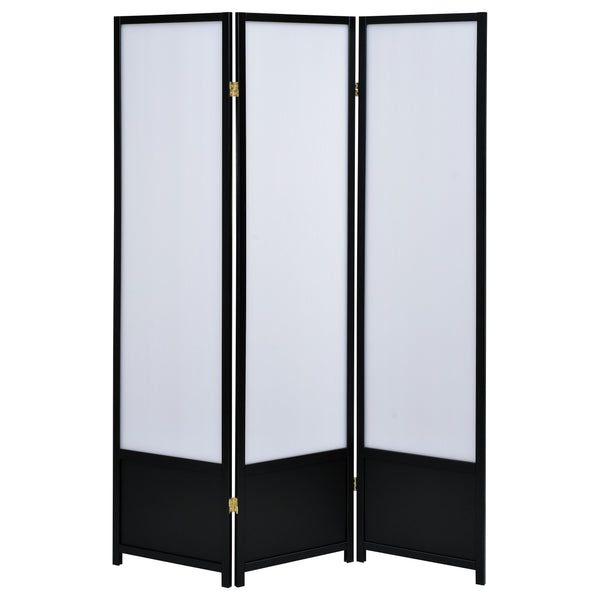 English Elm Halifax Sustainable Black 3-Panel Folding Room Screen with Translucent Inserts for Light & Privacy B062P333435