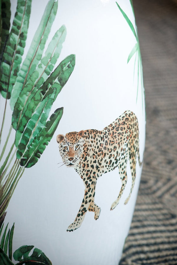 English Elm 13x13x18" Hand-painted Ceramic Stool Bohemian Jungle Motif Accent Seat or Side Table W2078P456916