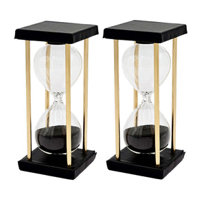 English Elm Set Of 2 Elegant 15-Minute Hourglasses With Metal Stand, Black Sand Timer For Home Décor & More W2078P279011-GIGA