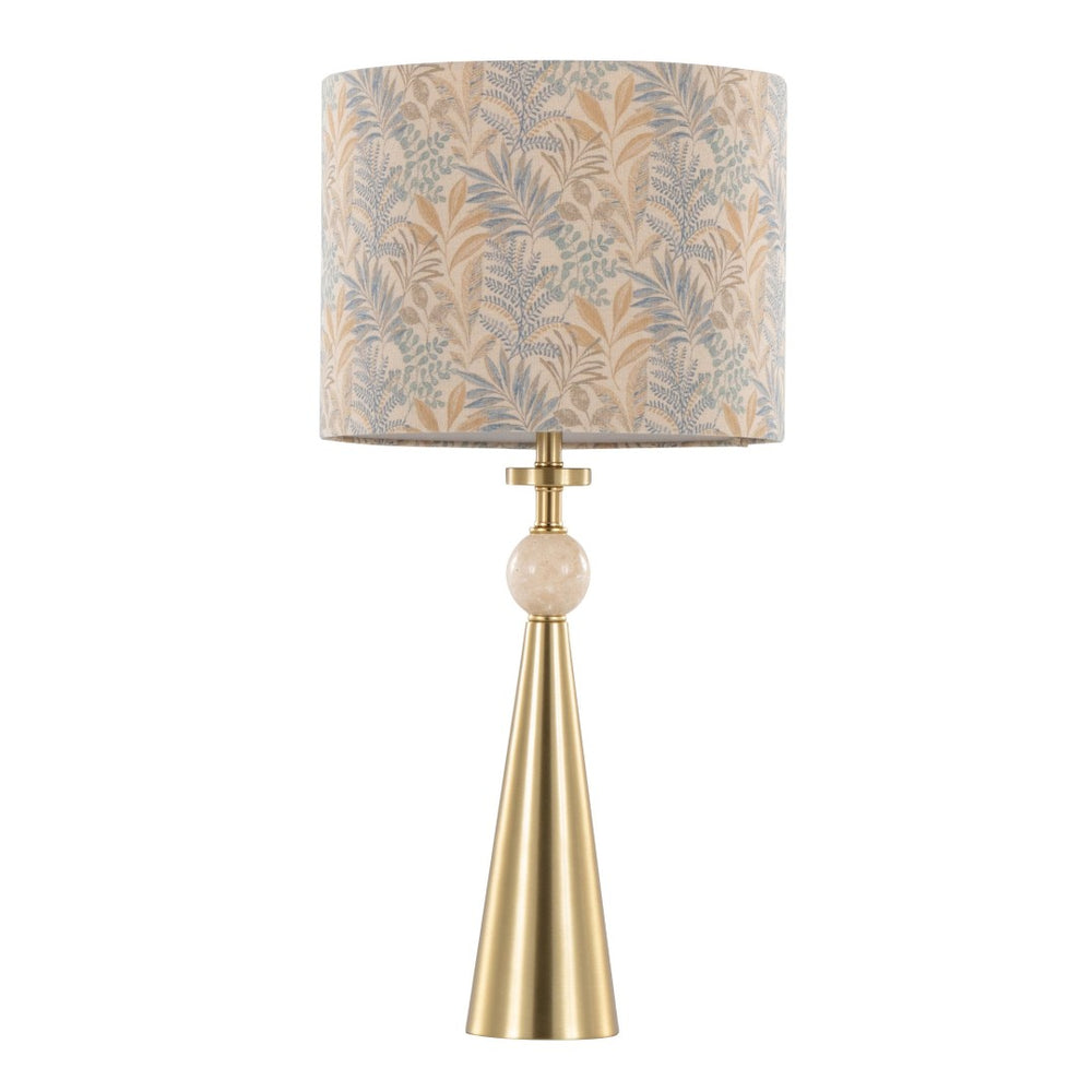 English Elm Table Lamp Set of Two Gold Metal Travertine Base with Leaf Fabric Shade Glam Decor B202P471581