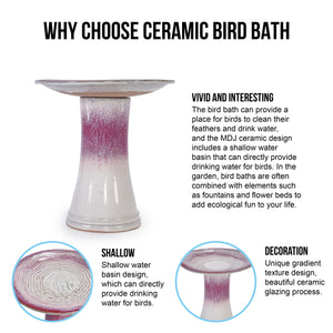 English Elm 17'' Hand-Glazed Ceramic Bird Bath Pedestal with Swirl Pattern, Durable Lightweight Outdoor Sculpture White+Pink W3273P322556