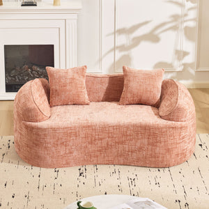 English Elm Pink Curved Two-Person Chenille Sofa with Armrests & 2 Pillows — Compact, Spring-Foam Support W3612P350755