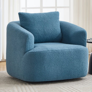 English Elm 360° Swivel Barrel Chair Teddy Fleece Upholstery with Pillow for Bedroom Reading Nook W1803P362979