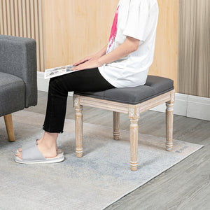 English Elm HOMCOM Vintage Tufted Ottoman 16" Linen-Feel Footstool with Carved Wood Legs, Grey Accent Seat W2225P217637