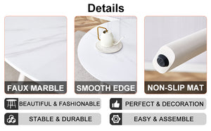 English Elm A modern minimalist circular dining table 42" white patterned MDF top, metal legs, seats 4-6, easy assemble W1151P152778