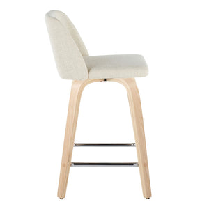 English Elm Toriano 24" Contemporary Swivel Counter Stools - Set Of 2 With Cream Fabric And Chrome Footrest B202S00106-GIGA