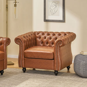 Christopher Knight Home® - Noble House - Silverdale Traditional Chesterfield Club Chair, Cognac Brown and Dark Brown