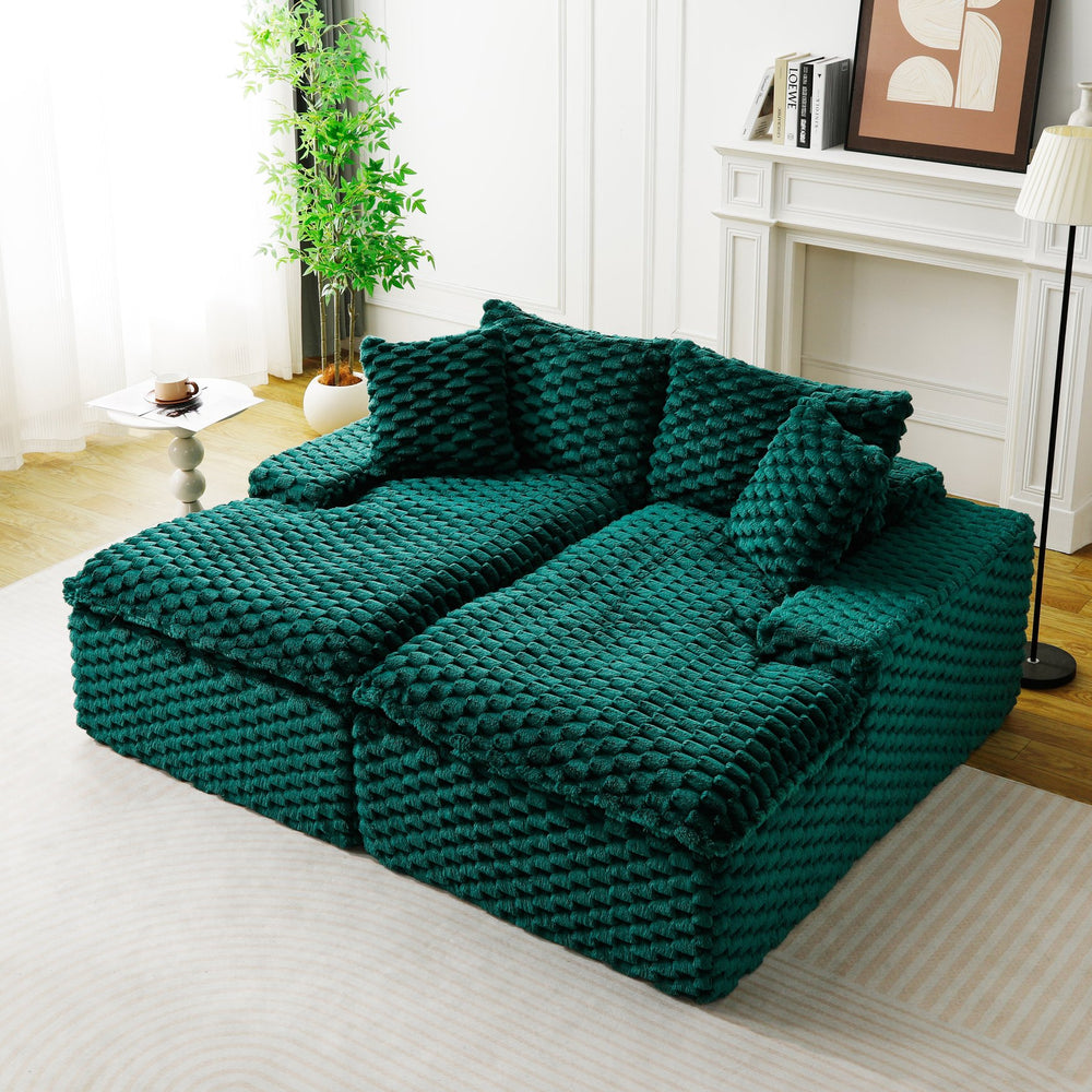 English Elm Green Turtle Velvet Double Chaise Lounge - Cozy & Multifunctional Sofa For Relaxing Or Socializing W3371S00042