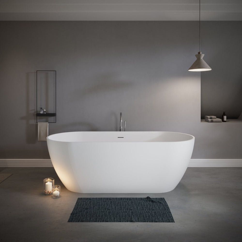 English Elm 63" Stone Resin Freestanding Soaking Tub Matte Sculpted Surface for Spa Bathroom W1920P412393