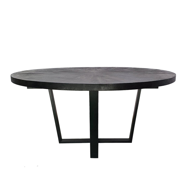 English Elm 63x63x31" Black Dining Table with Rounded Top & Overlapping Cross-Leg Frame, Seats 5 Stylishly W2078P293311