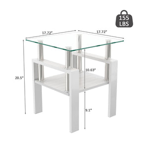 English Elm Set Of 2 Modern Square Side Tables - Sleek Tempered Glass & Mdf For Stylish Living Room Decor W241P300308-GIGA