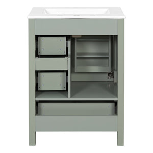 English Elm Modern 24 Inch Bathroom Vanity Solid Wood Cabinet with Ceramic Sink and Soft Close Storage Green N729P292859F