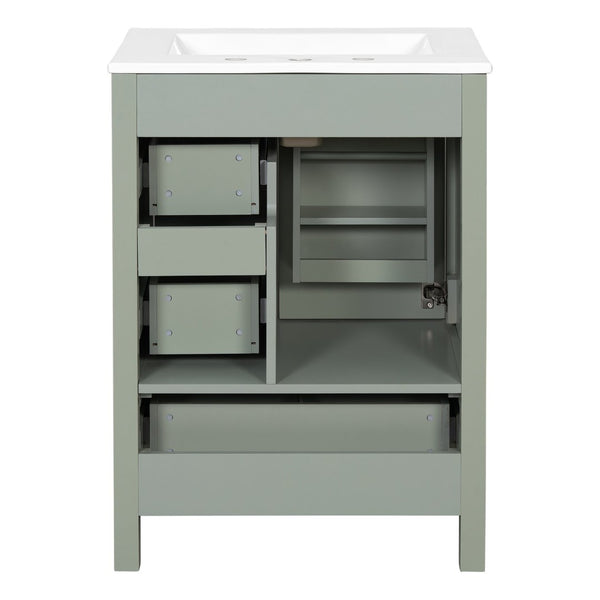 English Elm Modern 24 Inch Bathroom Vanity Solid Wood Cabinet with Ceramic Sink and Soft Close Storage Green N729P292859F