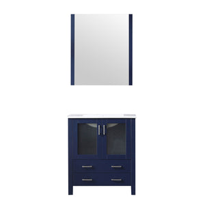 English Elm Navy Blue Bath Vanity Set With White Ceramic Top, Soft-Close Drawers & Stylish 28 In. Mirror Included B2731S00724