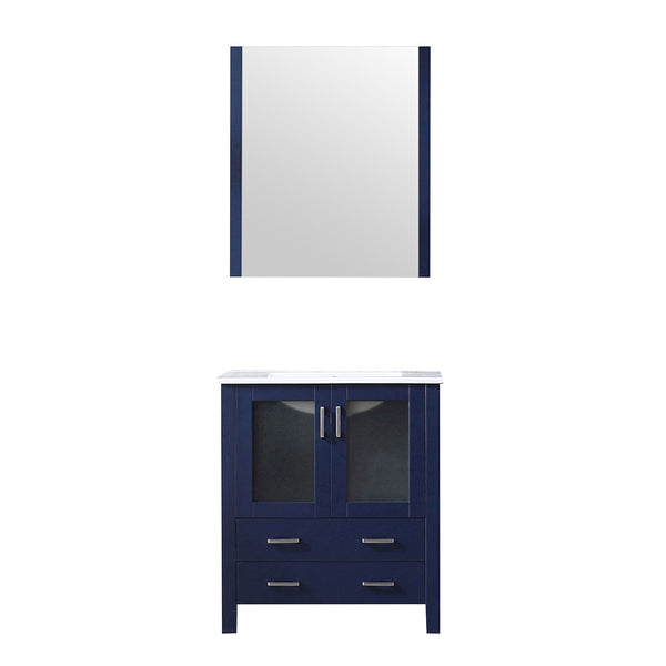 English Elm Navy Blue Bath Vanity Set With White Ceramic Top, Soft-Close Drawers & Stylish 28 In. Mirror Included B2731S00724