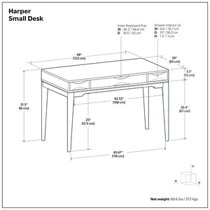 English Elm Harper Rubberwood Writing Desk with Keyboard Tray Mid-century Modern Home Office Storage Black B136P420746