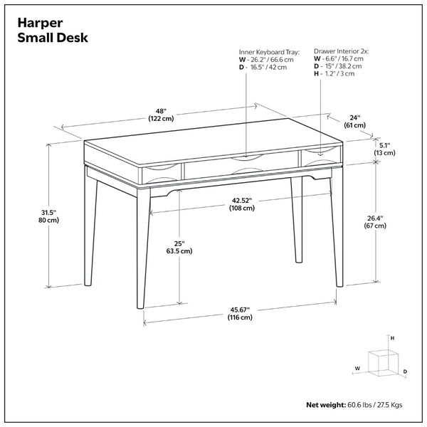 English Elm Harper Rubberwood Writing Desk with Keyboard Tray Mid-century Modern Home Office Storage Black B136P420746