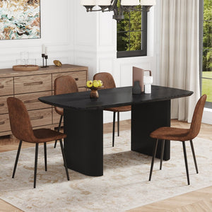 English Elm Table And Chair Set - 67" Black Wood Grain Mdf Dining Table With 4 Brown Techno-Fabric Chairs W1151S04151-GIGA