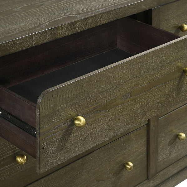 English Elm Sundance Six-Drawer Dark Cocoa Dresser Cabinet with Brass Knobs, Solid Wood Drawer Boxes, 61"W B062P378394