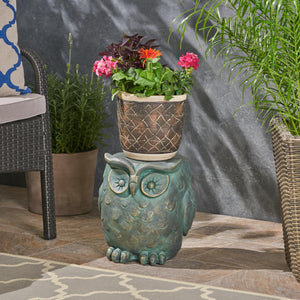 English Elm Christopher Knight Home® - OWL Antique Green Garden Stool - Weather-Resistant Magnesium Oxide Accent Table, Outdoor Seat, 16" 63390.00GD