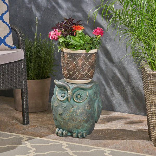 English Elm Christopher Knight Home® - OWL Antique Green Garden Stool - Weather-Resistant Magnesium Oxide Accent Table, Outdoor Seat, 16" 63390.00GD