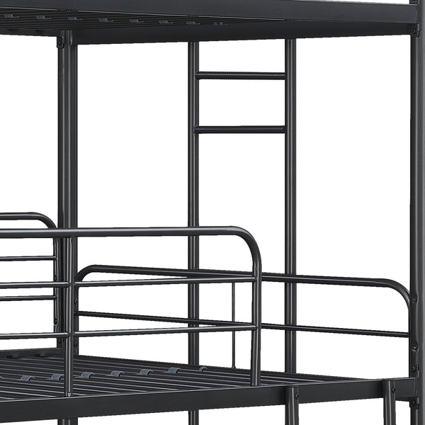 English Elm Furniture Triple Bunk Bed Black - Heavy Duty Steel Twin/Twin/Twin, Quiet Sturdy Frame, Safe Stairs W2297S00012