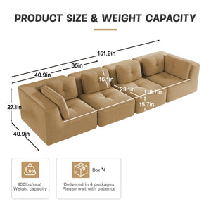 English Elm Modern Corduroy Tufted Modular Sectional with Deep Seating and Anti-slip Base Camel W714S01786