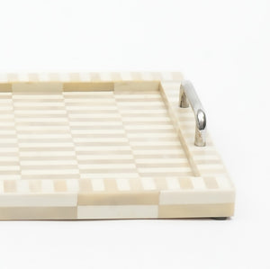 English Elm Stonebridge Carved Geometric Mango Wood Serving Tray Artisan Ivory Finish Decor B346P327296