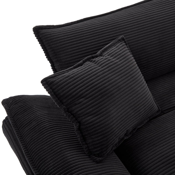 English Elm Corduroy Stylish Sleeper Sofa Loveseat with Dual-Layer Cushions & Two Support Pillows, Sturdy Frame Black W676P184130