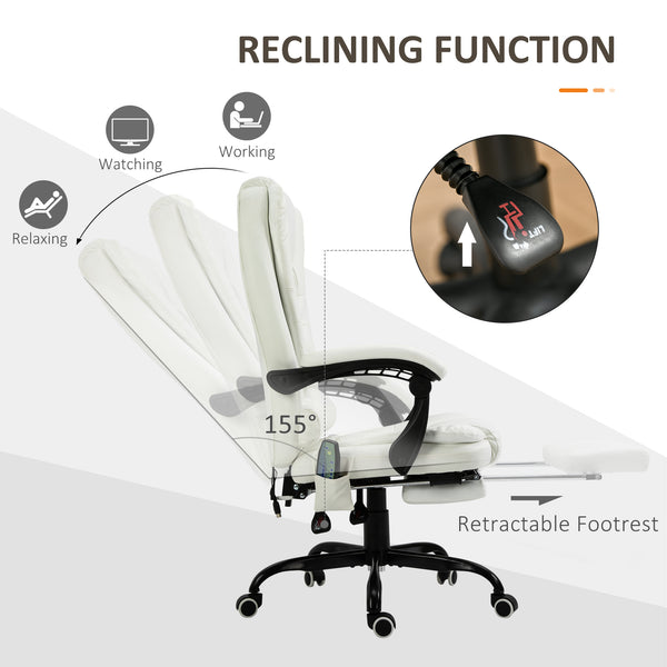 English Elm Vinsetto 7-Point Vibrating Massage Office Chair with Recline, Lumbar Support, Footrest, White W2225P173838
