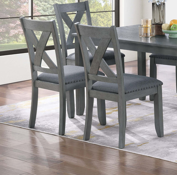 English Elm Gray 7pc Dining Set with Rectangular Table & Cushioned X-Cross Back Chairs, Nailhead Trim, 60" spacious B011P348932