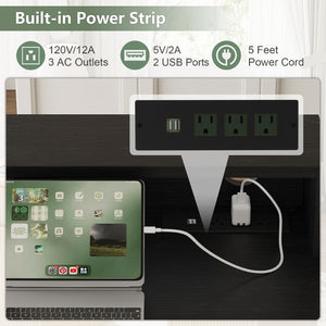 English Elm Executive Home Office Desk with Power Outlets Monitor Stand and File Storage T3773P417164