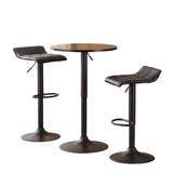 English Elm Belham Black Round Top Adjustable Height Bar Table and 2 Swivel Black Bonded Leather Adjustable Bar Stool Bar Sets