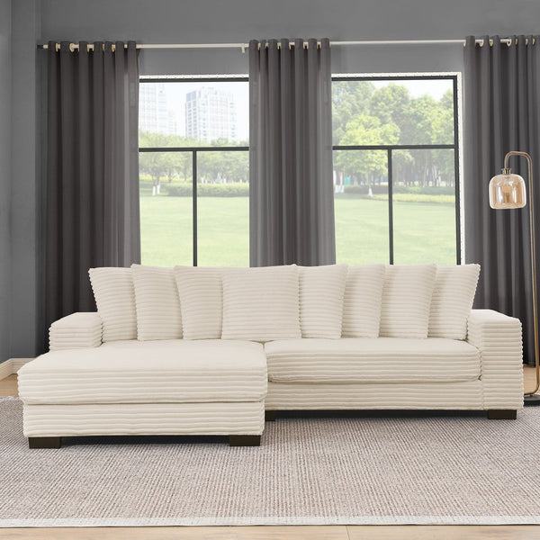 English Elm Corduroy Tufted Sleeper Sectional Sofa – L-Shaped Modular Design With Customizable Footrests In Beige W487S00342