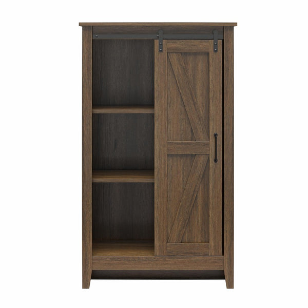 English Elm Alton Farmhouse Chest with Sliding Barn Door Five Drawers and Matte Black Hardware Walnut B2733S00015