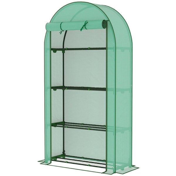 English Elm Lean-to Outdoor Greenhouse with Uv Polyethylene Cover and Four Tiered Wire Shelves T3971P414600