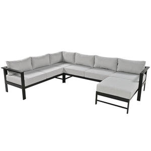 English Elm U-shaped outdoor sofa set with durable aluminum frame, polyspun cushions, high weight capacity and garden-ready style Grey WY000392AAE