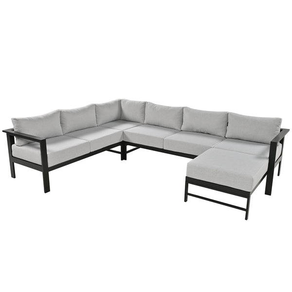 English Elm U-shaped outdoor sofa set with durable aluminum frame, polyspun cushions, high weight capacity and garden-ready style Grey WY000392AAE