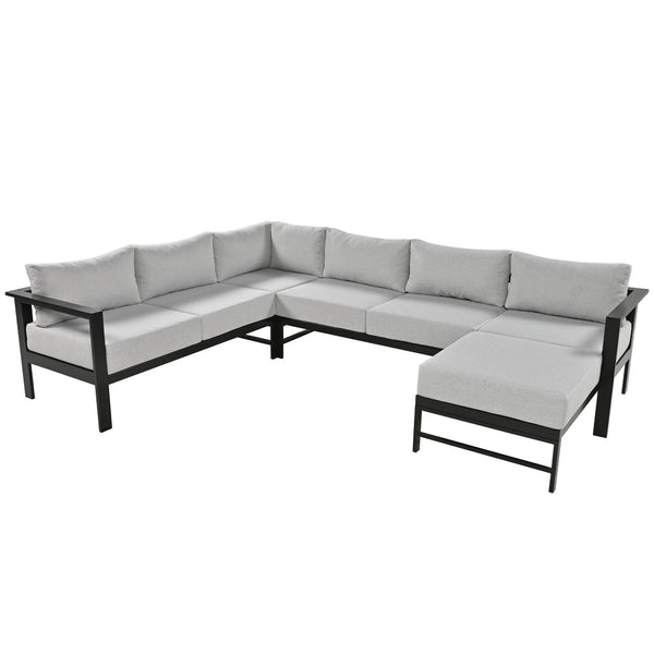English Elm U_style Outdoor U-shaped Sectional with Iron Frame and Ultra Thick Foam Patio Seating WY000478AAE
