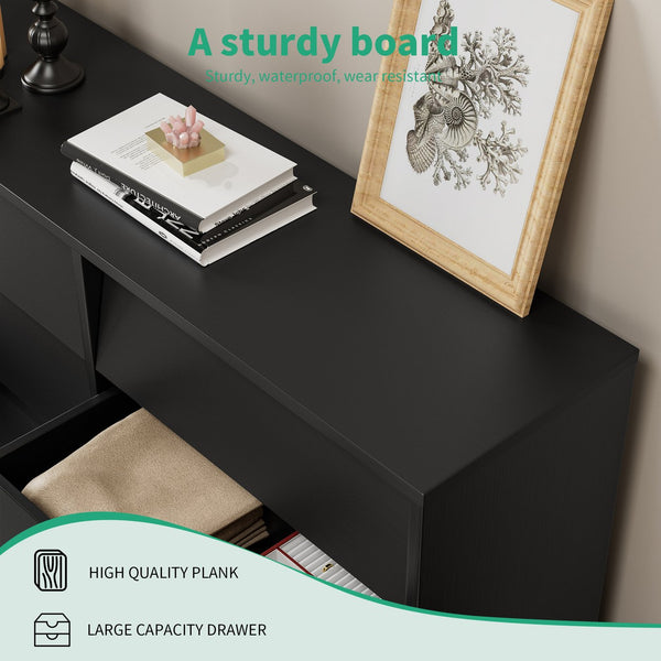 English Elm 6 Drawer Double Dresser with Vintage Bevel Design, Solid Wood Legs, Smooth Metal Runners, Sturdy Storage Organizer W578P170159