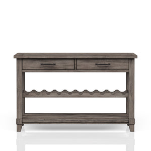 English Elm Console Rustic Gray Console Table with Wine Rack, Two Drawers & Lower Shelf — Solid Wood MDF Charm B2699P208930