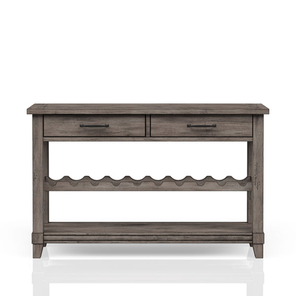 English Elm Console Rustic Gray Console Table with Wine Rack, Two Drawers & Lower Shelf — Solid Wood MDF Charm B2699P208930